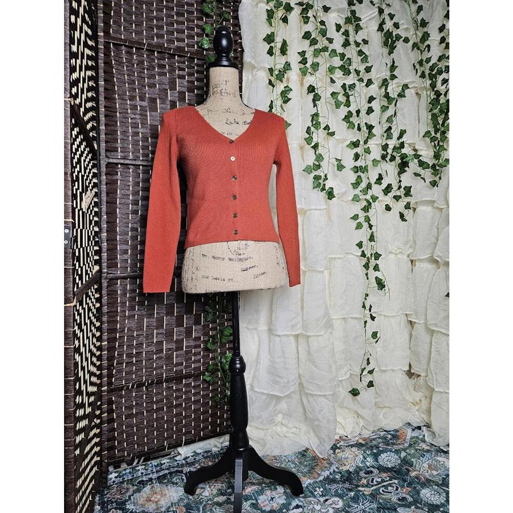 Old Navy So Soft Rust Orange Ribbed Button-Up Cardigan Sweater